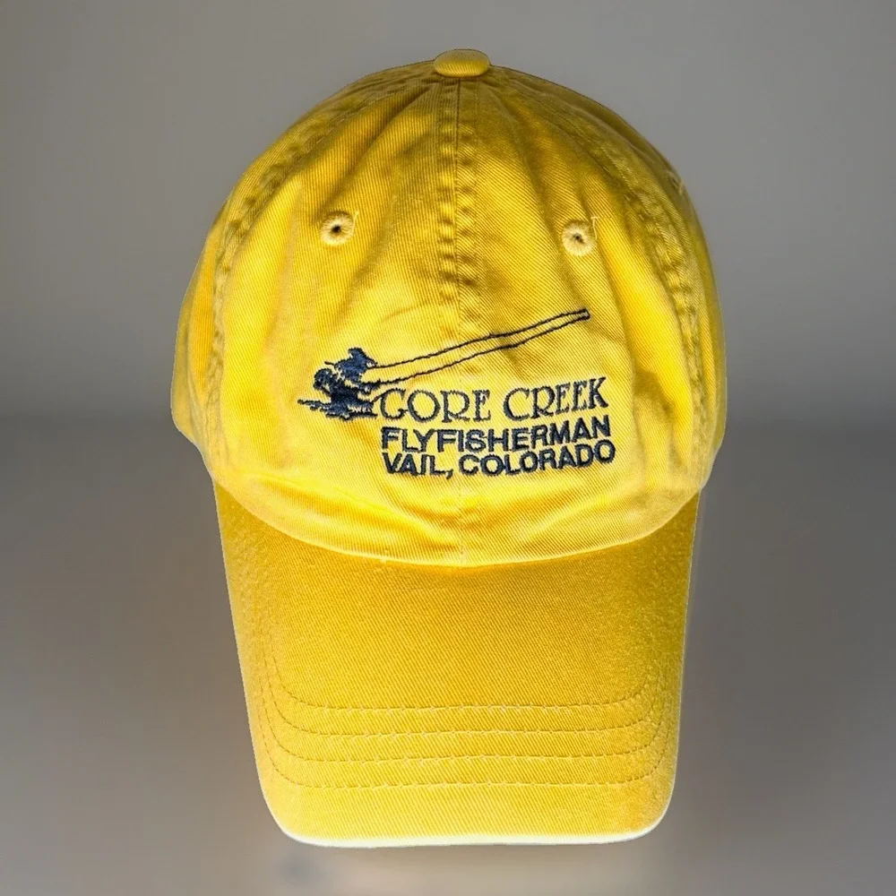 Imperial Gore Creek Flyfisherman Hat Vail Colorado Fishing Yellow Dad Cap Strap